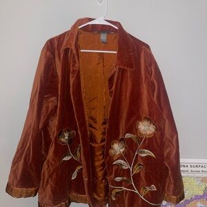 Rust Velvet Embroidered Floral Jacket - Women
